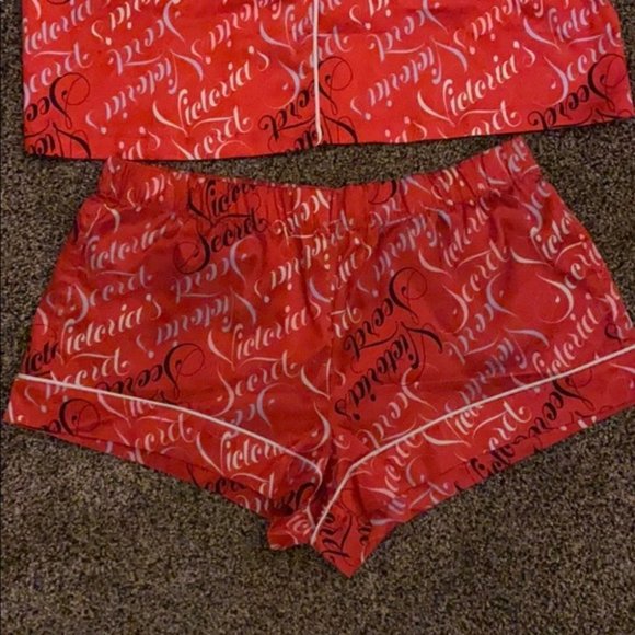 Red Victoria's Secret Script Satin Boxer PJ SET S - Picture 4 of 7